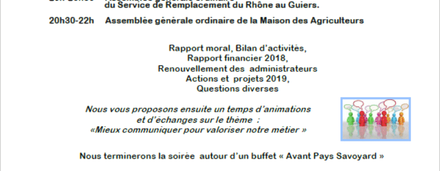 Assemblée Générale du Service de Remplacement et de la Maison des Agriculteurs – Jeudi 16 Mai 2019