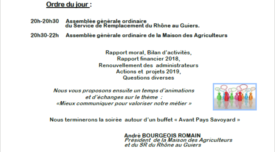 Assemblée Générale du Service de Remplacement et de la Maison des Agriculteurs – Jeudi 16 Mai 2019