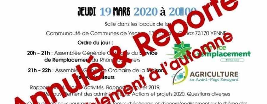 Annulation AG du Service de Remplacement et de la Maison Des Agriculteurs initialement prévues le jeudi 19 mars