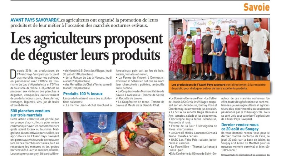 [ Revue de presse ] Marchés Nocturnes estivaux 2020 – Journal Terre des Savoie 20/08/2020